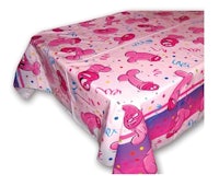 a pink tablecloth with a pink pig on it
