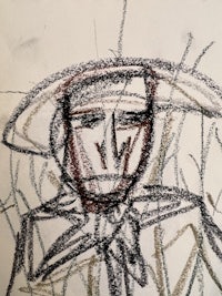 a drawing of a man wearing a hat