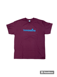 a maroon t - shirt with the word tangerine on it