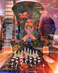 a man is playing chess on a chess board