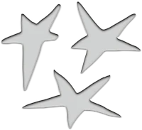 three silver star cut outs on a black background