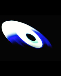 a blue and white disc with a black background
