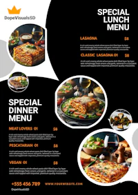 a black and white menu for a restaurant