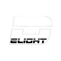 a white logo with the word eight on it