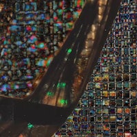 an image of a city at night with colorful lights