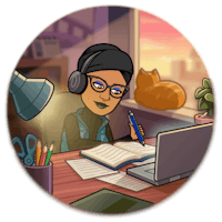 a girl sitting at a desk with headphones and a laptop