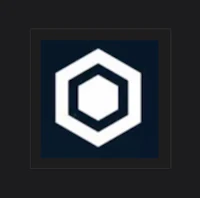 a white hexagon logo on a black background