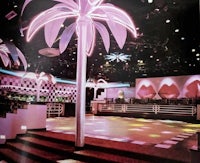 a photo of a dance floor with palm trees