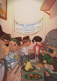 a group of people sitting around a table eating food
