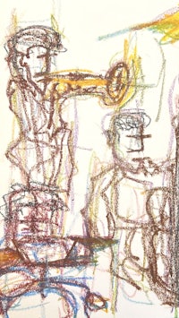 a drawing of a group of people playing instruments
