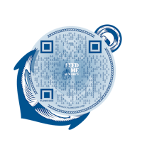 a blue and white clock with a qr code on it