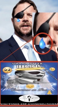 a picture of a man in a suit with a tear in his eye