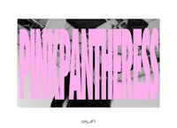 a black and white photo of a woman with the words pink panther