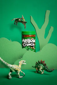 mellow crunch dinosaurs on a green background