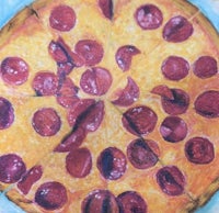 a drawing of a pizza with pepperoni on it