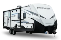 the 2019 premier rv is parked on a black background