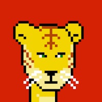 a pixelated image of a lion on a red background