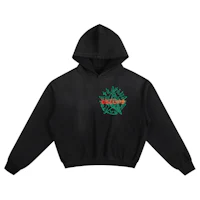 a black hoodie with a green tree on it