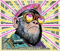 a painting of a chimpanzee wearing sunglasses and a hat