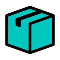 a teal box with a black background