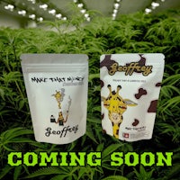 a giraffe and a bag of marijuana with the words coming soon
