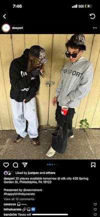 two people standing next to each other on instagram