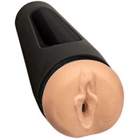 a black plastic dildo with a hole in it