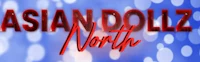 asian dollz north logo on a blue background