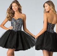 a short black dress with sequins and tulle