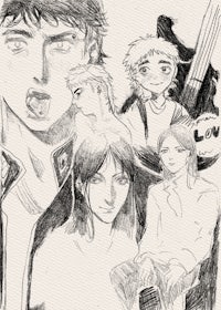 a black and white drawing of a group of people