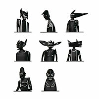 a group of black figurines in different poses