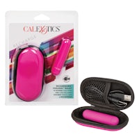 a pink calzits device in a case with a usb cord