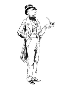a black and white drawing of a man in a top hat