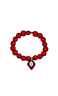 a red beaded bracelet on a black background