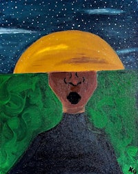 a painting of a woman with a yellow hat